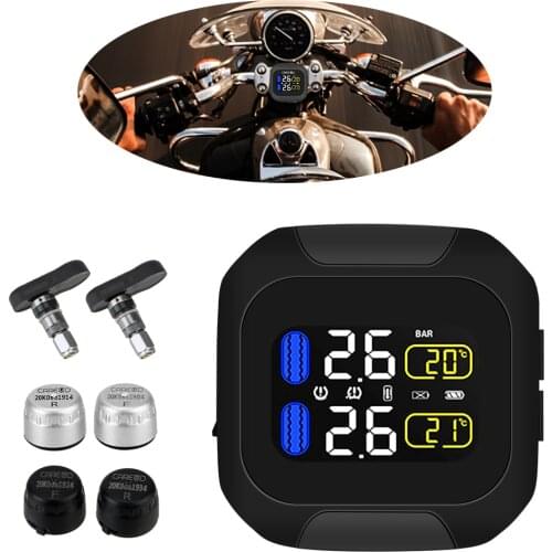 Motorcycle TPMS Tyre Temperature Alarm Motor Tire Pressure Monitoring System 2 External Internal TH/WI Sensors LCD Display