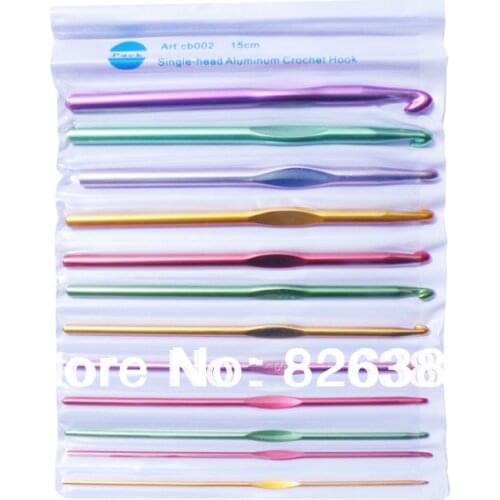 Free shipping 1 set(12 pieces) good quality Multi-colored aluminum alloy knitting needle 2.0 - 8.0 mm