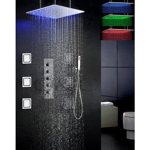 Swash And Rain Bathroom LED Shower Set 4 Water Functions Work Together Or Separately 20 Inch 3 Colors LED Shower Head