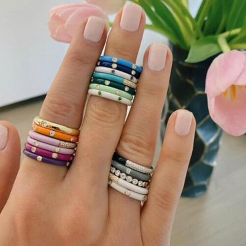 UILZ 2021 Summer New Colorful Enamel Dripping Oil Finger Rings for Women Fashion Beach Travel Jewelry Wholesale CRL20034