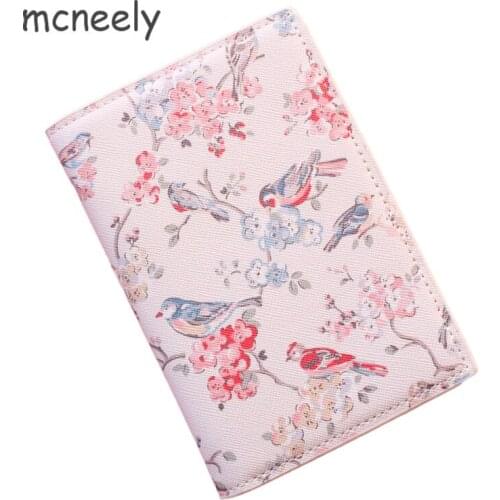 Mcneely Flowers and birds Passport Cover PU Leather National style Women Credit Card Holder Girls Passport Holder No Zipper