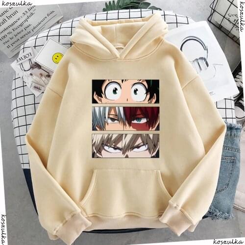 My Hero Academy Womens Hooded Sweatshirt Beige Harajuku Hooded Sweatshirt Autumn and Winter Comfortable Anime Hoodie
