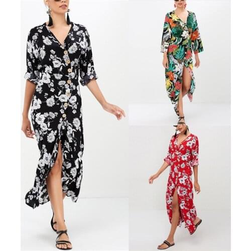 Women Floral Print Long Summer Dress Beach Chiffon Dress 2021 Sexy Deep V-neck Elegant Party Dresses Sundress Vestidos de fista
