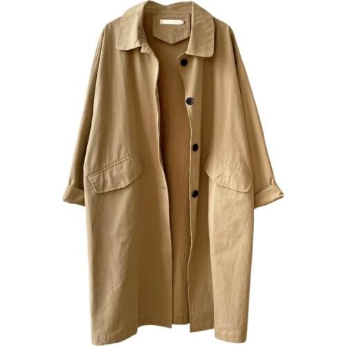 Women Trench Coat Top 2021Autumn New Elegant Casual Loose Solid Mid-Length Thin Windbreaker Korean Single-Breasted Overcoat Coat