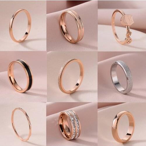 CANZE Korean Style Women Ring Ins Glossy Frosted Epoxy Student Titanium Steel Ring Jewelry
