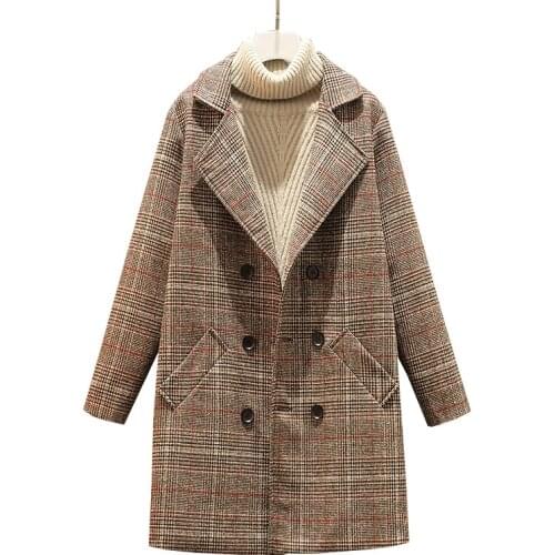 Extra plus size womens wool coat new winter Loose woolen coats woolen coats women fashion medium long autumn plaid overcoat