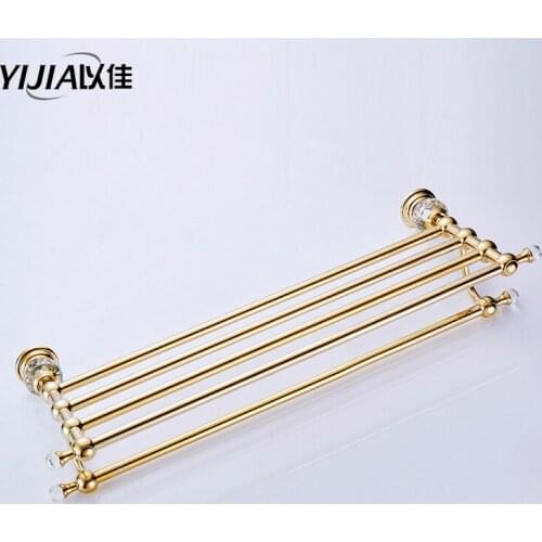 Golden Crystal Towel Rack Holder Storage Hanger European Bathroom Hardware Suite Bathroom Brass Towel shelf Bathroom Accessories