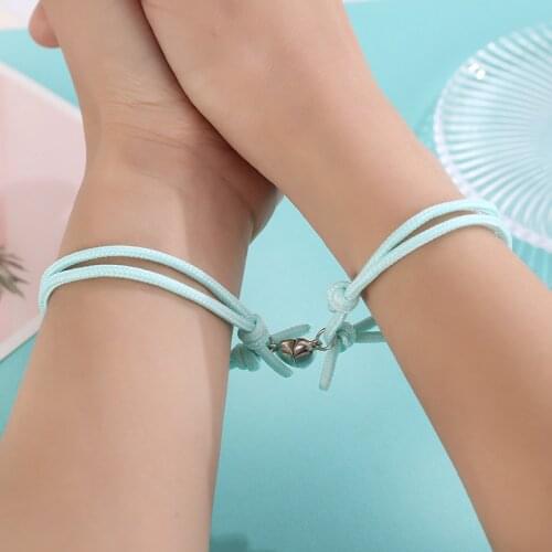 2pcs/pair Luminous Rope Couple Bracelet Distance Attract Magnet Braslet Cute Heart Lovers Braclet Bohemia Beach Jewelry Pulseras
