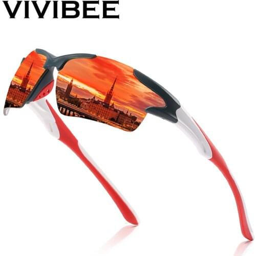 VIVIBEE 2021 Trending Luxury Sports UV400 Sunglasses Mens Fishing Goggles Women Mirror Red Lens White Frame Outdoor Shades