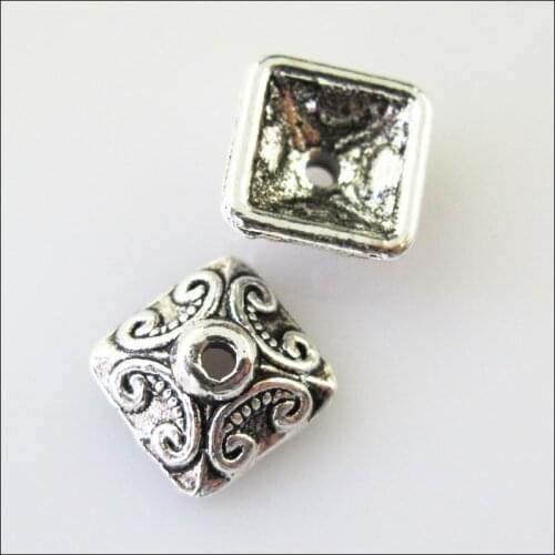 35Pcs Tibetan Silver Color Square Heart End Bead Caps Connectors 10mm