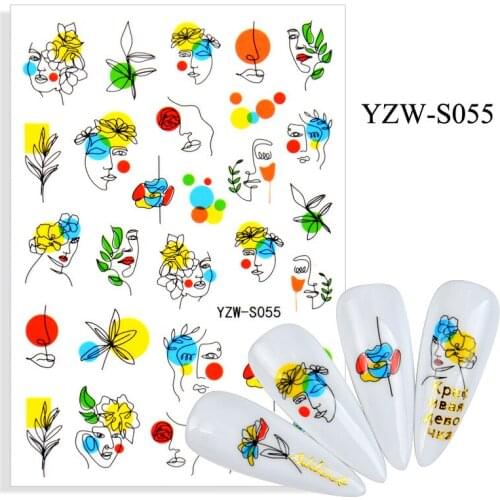 3D Nail Sticker Sketch Lady Flower Slider Nails Art Decoration Wraps Decals Cute Design Adhesive Manicure Tips Stickers Pegatina