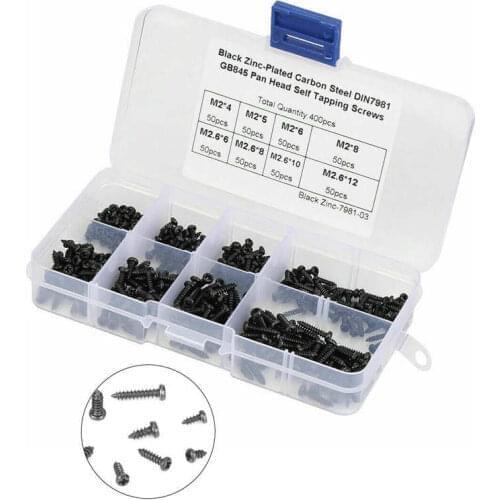 400Pcs M2/M2.6/M3 Cross Pan Head Self Tapping Screws Set Assortment Kit Stainless Steel Pan Head Tapping Screw Set