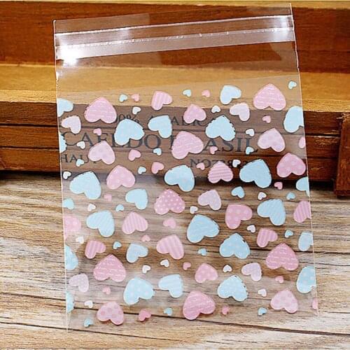 50/100Pcs Love Heart Printing Baking Food Packaging Bags Clear Candy Bag For Wedding Birthday Party Gift Plastic Bag 10*10+3cm
