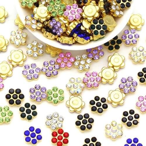 50Pcs Mixed Color Rhinestones Flat Back Gems Flower Rhinestones Button Plastic Gold Base Crystal Flower Decoration Scrapbooking