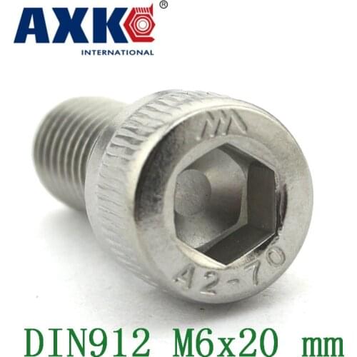 AXK Din912 M6x20 Mm M6*20 304 Stainless Steel Sale Vis Free Shipping 30pcs/lot Metric Thread Hex Socket Head Cap Screw Bolts