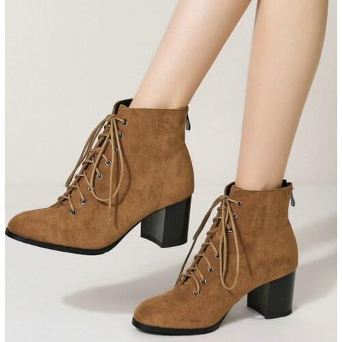 Basic 5 CM Chunky Heel Ankle Boots Women Fashion Comfort Daily Short Boots Ladies Round Toe Zipper Ankle Shoes Yellow Black