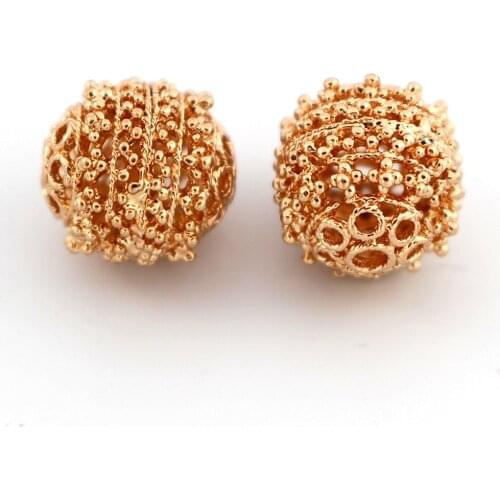 Dubai Gold African Spacer Beads Hollow Round Ball Connectors Beading DIY Findings for Indian Arab Men Women Wedding Jewelry Set