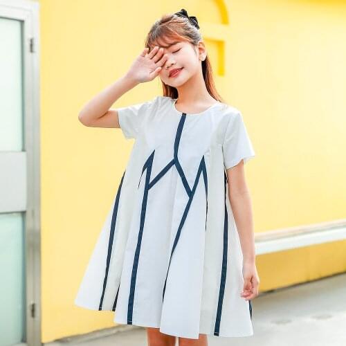 New Summer Girls' Dresses with Contrasting Colors Kids Dresses for Girls Korean Baby Clothes