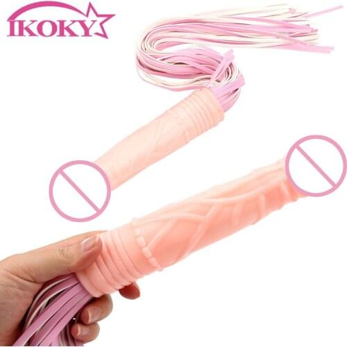 Dildo Shape Handle Flirting Whip SM Play Spanking Paddle PU Leather Whip Sex Toys for Couple Adult product Flirt Adult Game
