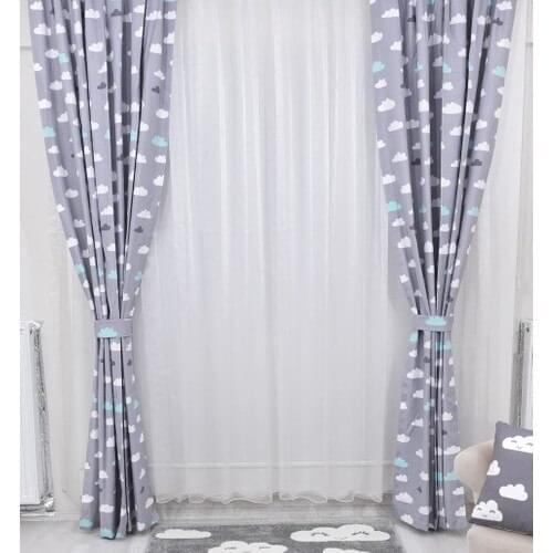 Of the odeum Gray Mint Cloudy Kids Room Backdrop Curtain 2 Wing 75x260 cm