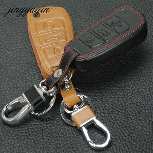 Jingyuqin Car Styling 3BTN Leather Key Cover Case For Audi Sline A3 A4 A6 A6L A8 TT Q7 S6 Keychain Auto Accessories