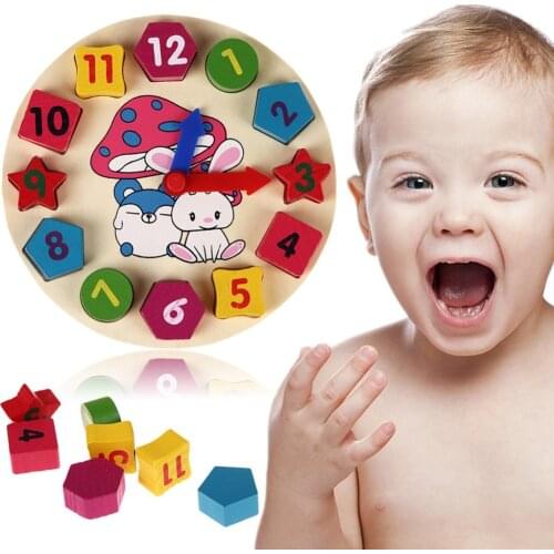 Colorful Digital Geometry Clock Children Wooden Puzzle Toy Educational Mathematics Learning Montessori Toy For Kid Birthday Gift