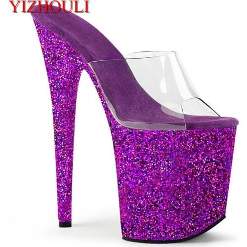 Summer princess party slippers with transparent vamp of 20cm, sexy eight-inch heels, sequined soles, club pole dancing shoes