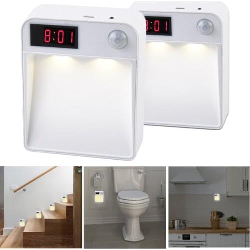 Mini LED Night Lights Wireless Infrared Motion Sensor LED Light Energy Saving Lamp With Clock For Cabinet Stair Aisle Lighting