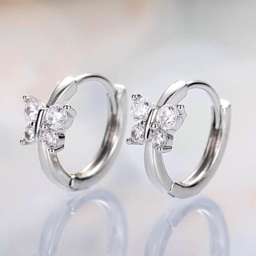 Huitan Minimalist Crystal Butterfly Hoop Earrings Women Delicate Girl Daily Wear Accessories Luxury Bridal Wedding Party Jewelry