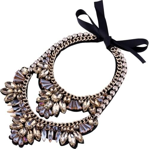 New Arrived Double Layers Crystal Necklace Bohemian Style Handmade Statement Choker Necklace for Women Wedding Party Jewelry