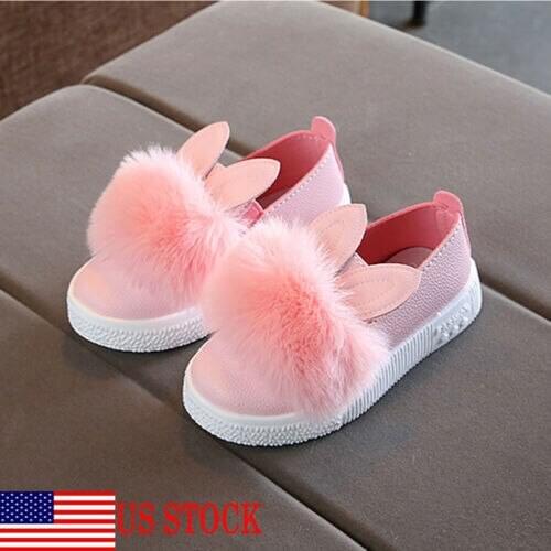 Princess Infant Kid Baby Girls Cute Princess Rabbit Anti-slip Soft Sole Shoes Fluffy Baby Casual Shoes US