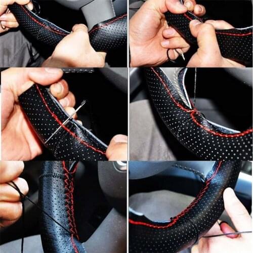 Car Steering Wheel Braid Cover Needles And Thread Artificial Leather Car Covers Suite Black DIY Texture Soft Auto Accessories