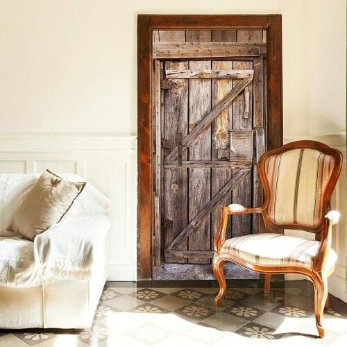 Wholesales Door Mural Vintage Wooden Gate Door Sticker DIY Self-adhesive Waterproof Wallpaper Poste for Home Decoration Gift
