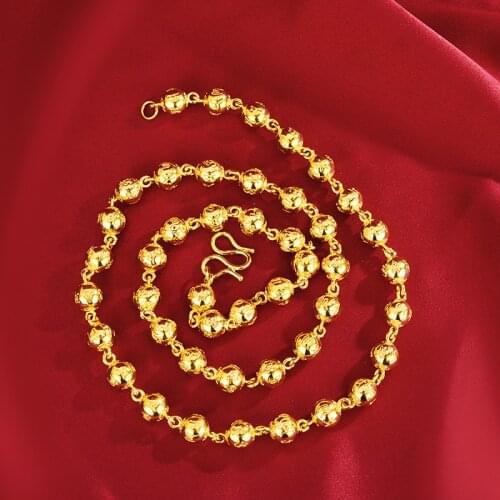 Luxury Soft Titanium Gold 14K Beaded Necklace for Mens Wedding Anniversary Gifts Exquisite Overbearing Solid Chain Jewelry Male