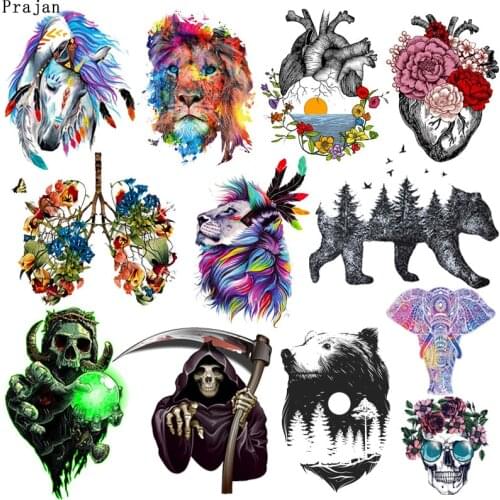 Prajna Punk Animal Patch Iron On Transfer Vinyl Patches Thermal Sticker Skull Patches Applique Iron On Patches For Clothing DIY