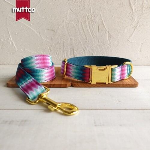 MUTTCO Adjustable collar THE GREEN handmade pet products 5 sizes metal buckle double cloth dog collar and leash UDC010B