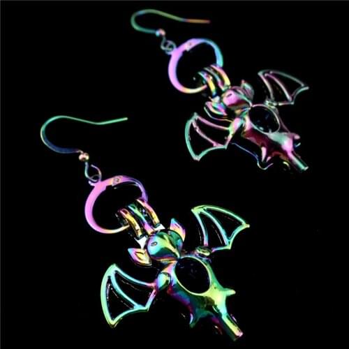C-E653 Rainbow Drop Earrings Flying Bat Earrings Cage Oyster Pearl Dangle Hook Earrings for Girl Women DIY Jewelry