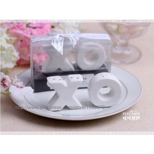 50 Sets XO Hugs & Kisses Salt & Pepper Shaker - Wedding Party Favour Bomboniere Gift Ceramic Salt and Pepper Shakers Free Ship