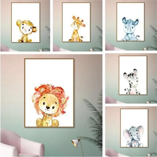 Nordic Cartoon Pictures Canvas Paintings Lion Elephant Giraffe Zebra Animal Posters And Prints Picture For Baby Kids Room Decor