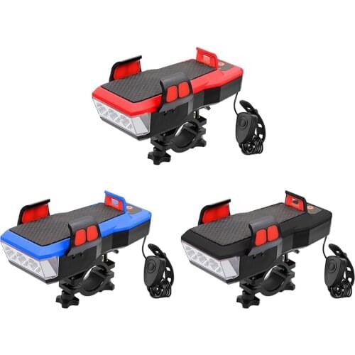 LED Bicycle Headlight 550LM USB Charging Waterproof Horn Four In One Mobile Phone With Light And Horn Safety Warning Light