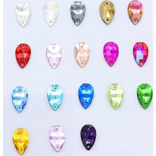 All size Colors TearDrop Silver Foiled Flat Back sew on Faceted crystal rhinestones 2Holes stone DIY jewelry making beads