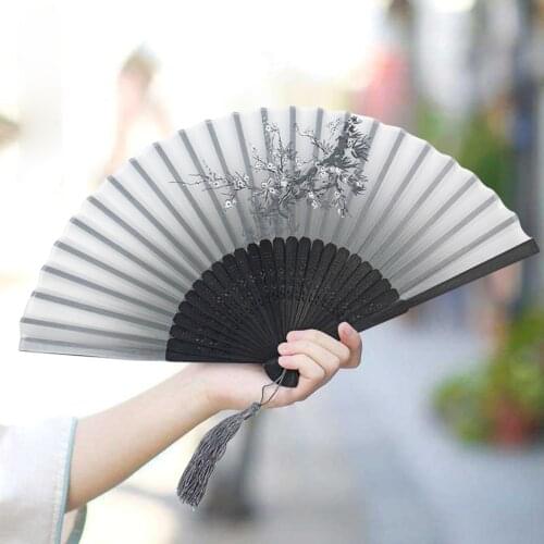 Vintage Chinese Style Dance Wedding Party Lace Silk Folding Hand Held Flower Fan Party Performance Handheld Props Dropshipping