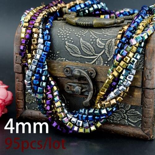 High Quality Hot New 4mm Crystal Square Shape Cube Austria Faceted Loose Spacer Round Glass Beads for Jewelry Making 95Pcs/lot