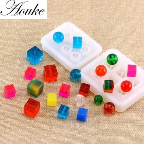 Aouke HD Mirror 6 Hole Cube sphere Jewelry Mold Pendant Silicone Mould Ornament Resin Craft Making DIY Hand Craft