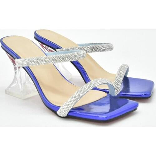 New Arrival Rhinestone Wedding Shoes Fashion Summer Thin Heels Flip Flops Female High Heels Slides for Ladies Party Woman Pumps