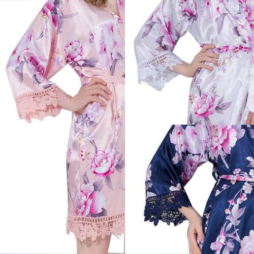 Floral Robes with Lace Robe Floral Satin Silk Bridal Robes Bride Bridesmaid Robes Robes Party Robe Wedding Gown