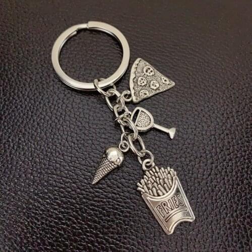 1pc Food Key Ring French Fries Ice Cream Pizza Keychain Cute Key Chain Toys Gift KeyRing Foodie Jewelry Summer Gift
