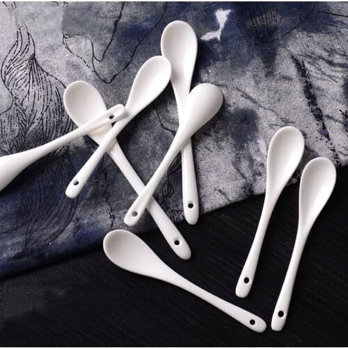 1Pc S/L Porcelain Coffee Pure White Spoons Mini Kitchen Ceramic Tea Sugar Dessert Ice Cream Spoon Bone Ceramic Flatware dropship
