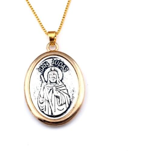 10pcs/lots Two-tone San Judas Tadeo Ruega por Nosotros Alloy Charms Pendant Necklaces Jewelry DIY 23.6 inches Chains A-561d