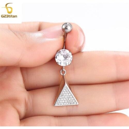 14G Titanium Belly Button Ring Geometric Triangle Navel Piercing Crystal Clasp Sexy Summer Beach Bikini Body Jewelry